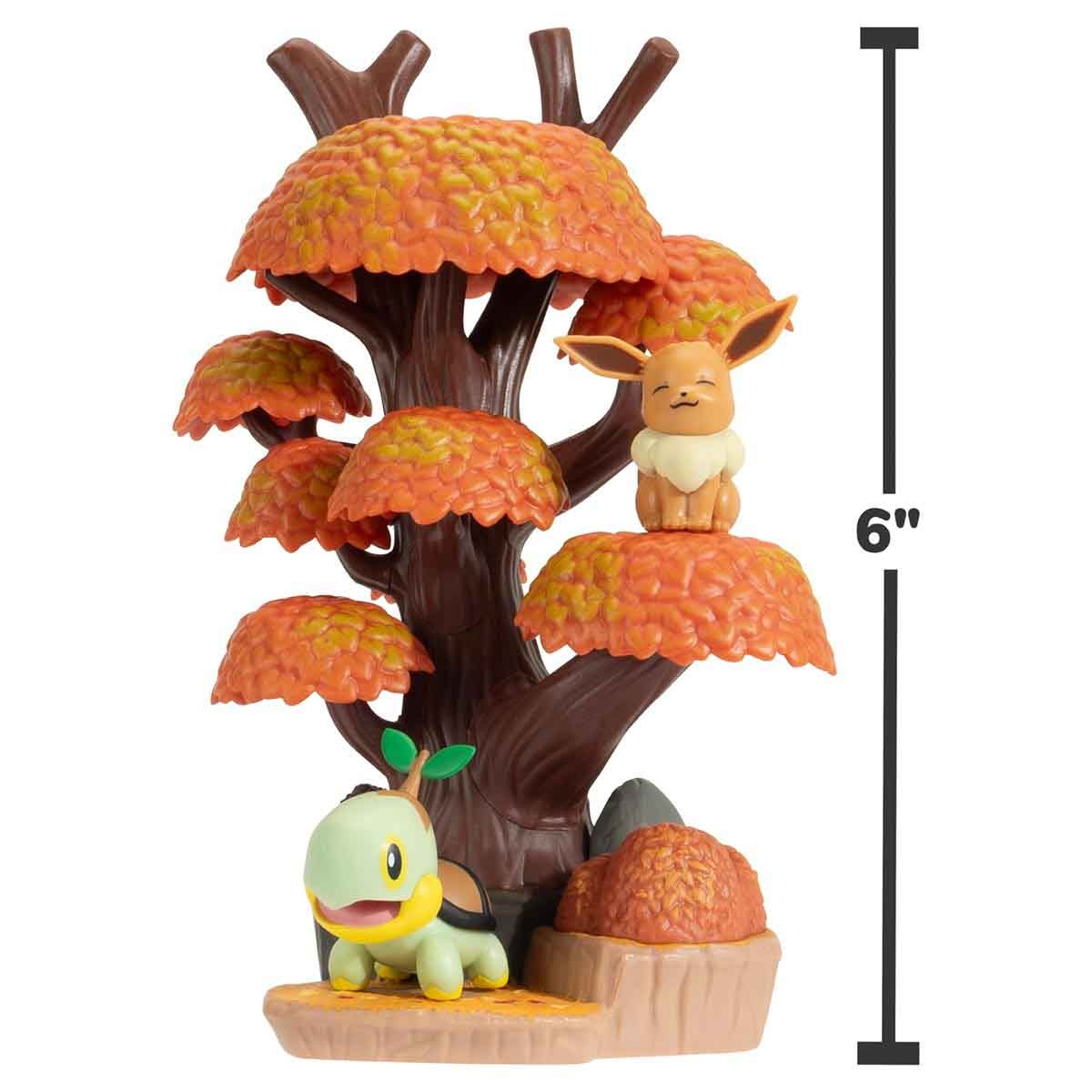 Floresta Outonal 15Cm Com Boneco Eevee E Turtwig - Pokémon