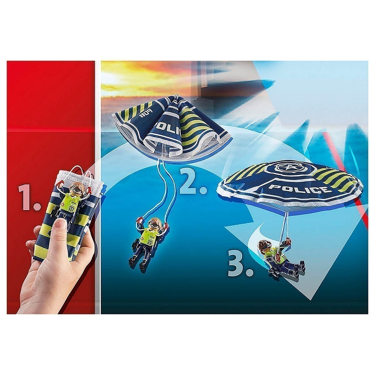 Playmobil - Polícia Com Paraquedas E Veículo Anfíbio - City Action - 70781