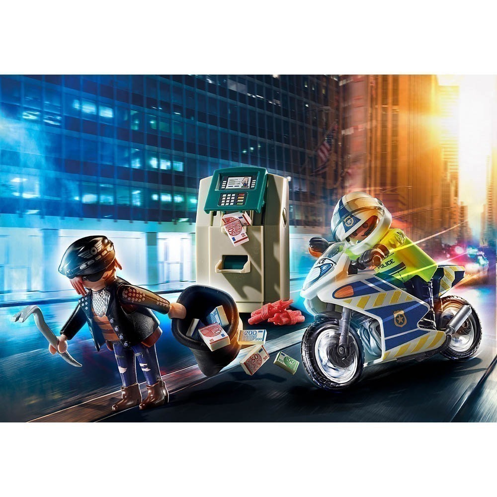 Playmobil - Caixa Eletrônico Com Policial E Fugitivo - City Action - 70572