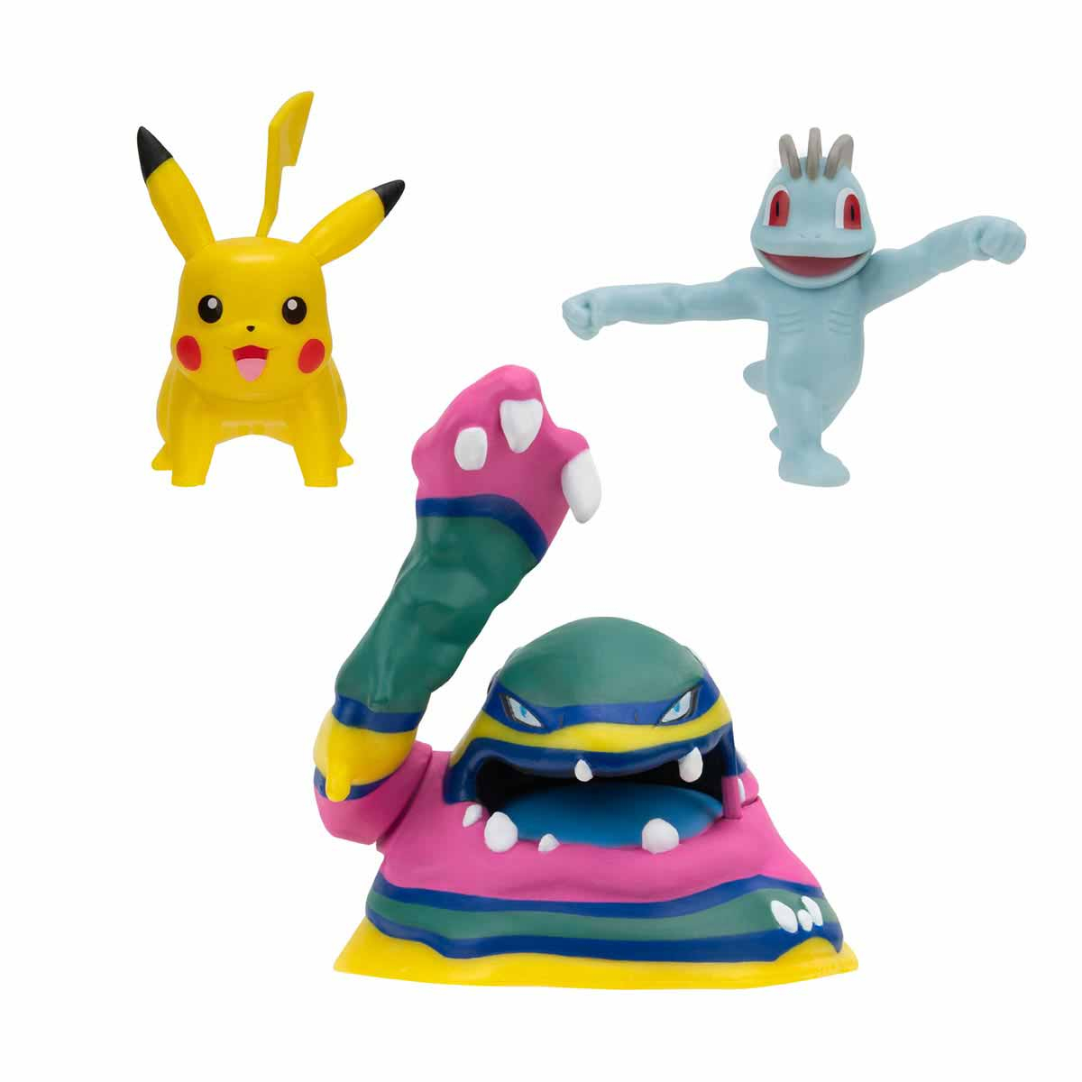 3 Bonecos Pikachu, Alolan Muk E Machop - Pokémon