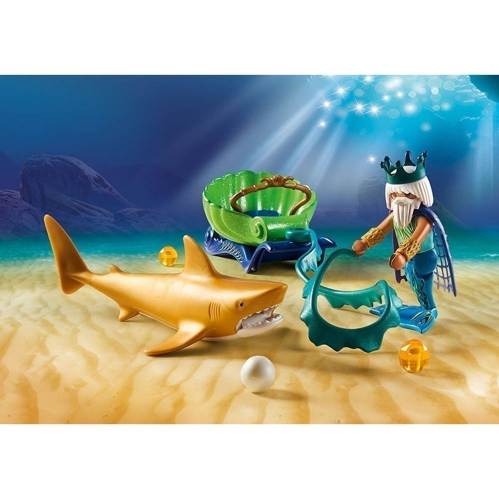Playmobil - Rei Do Mar Com Carruagem De Tubarão - Magic - 70097