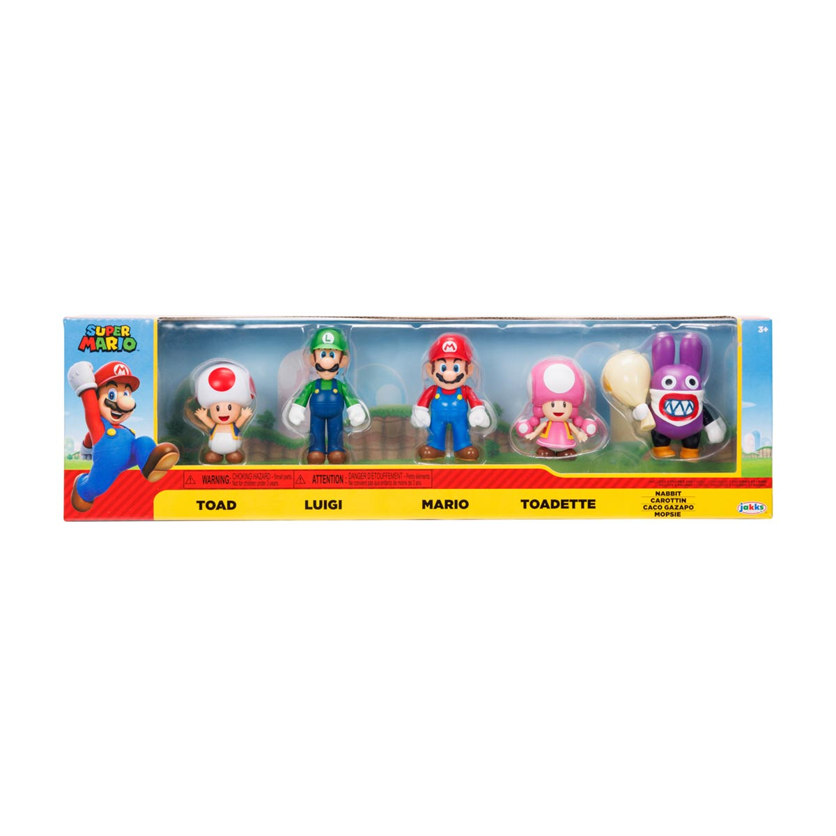 5 Bonecos Toad, Luigi, Mario, Toadette, Nabbit - Super Mario