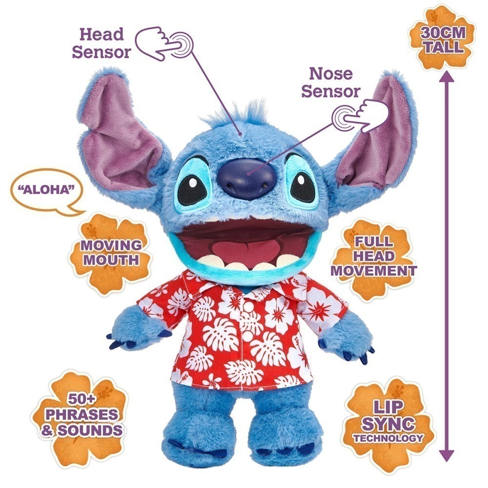 Stitch Wow - Pelucia 30cm Stitch Havaiano Animatronico