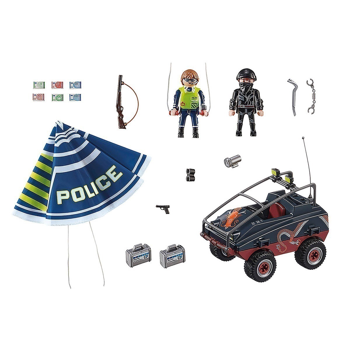 Playmobil - Polícia Com Paraquedas E Veículo Anfíbio - City Action - 70781