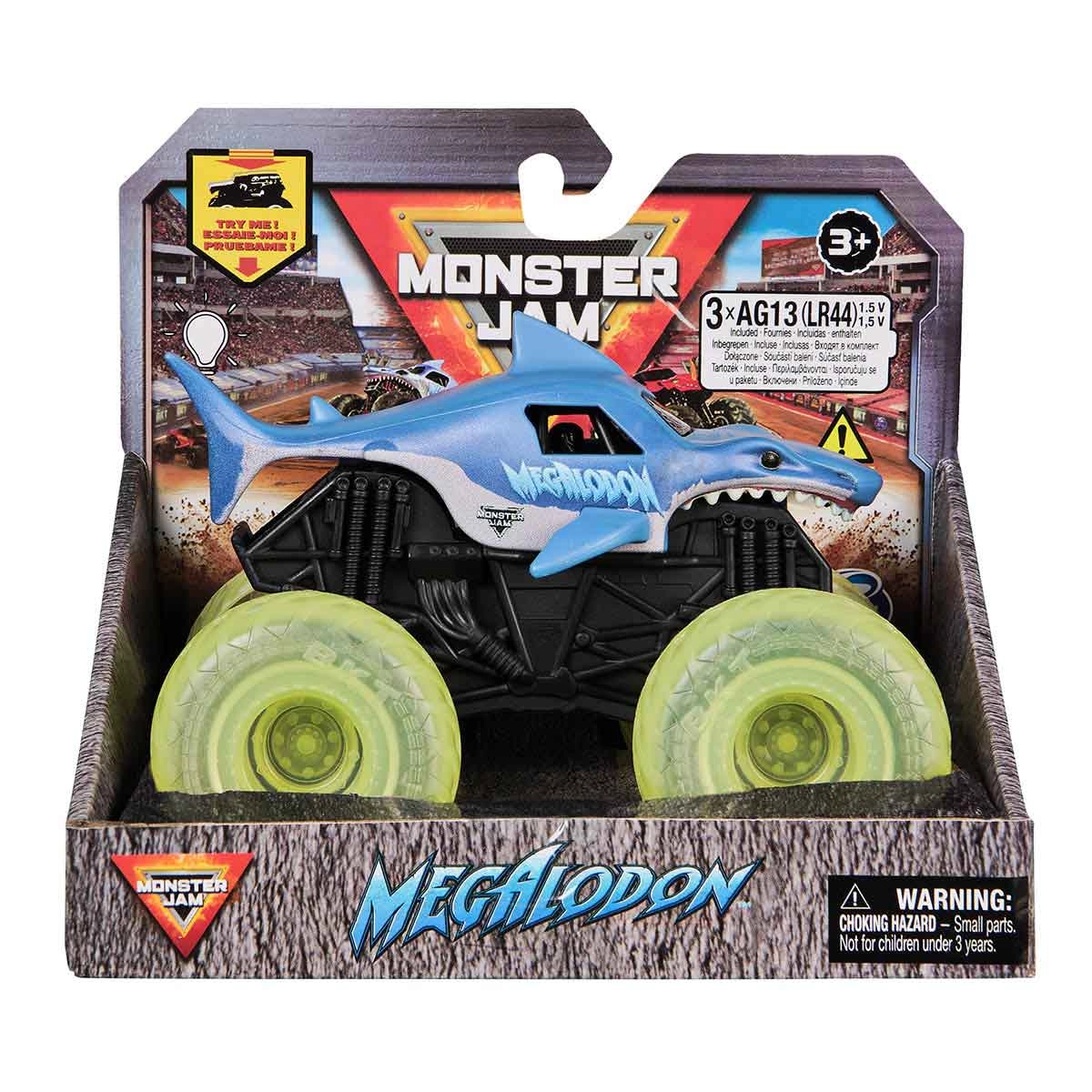 Monster Jam - Carrinho Megalodon 1:43 Com Rodas Neon Com Luz
