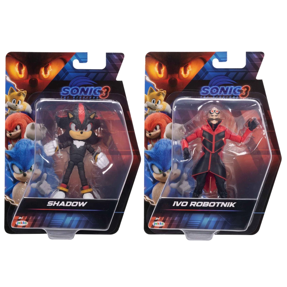 2 Bonecos 12cm Articulado Shadow e Ivo Robotnik - Sonic 3 O Filme