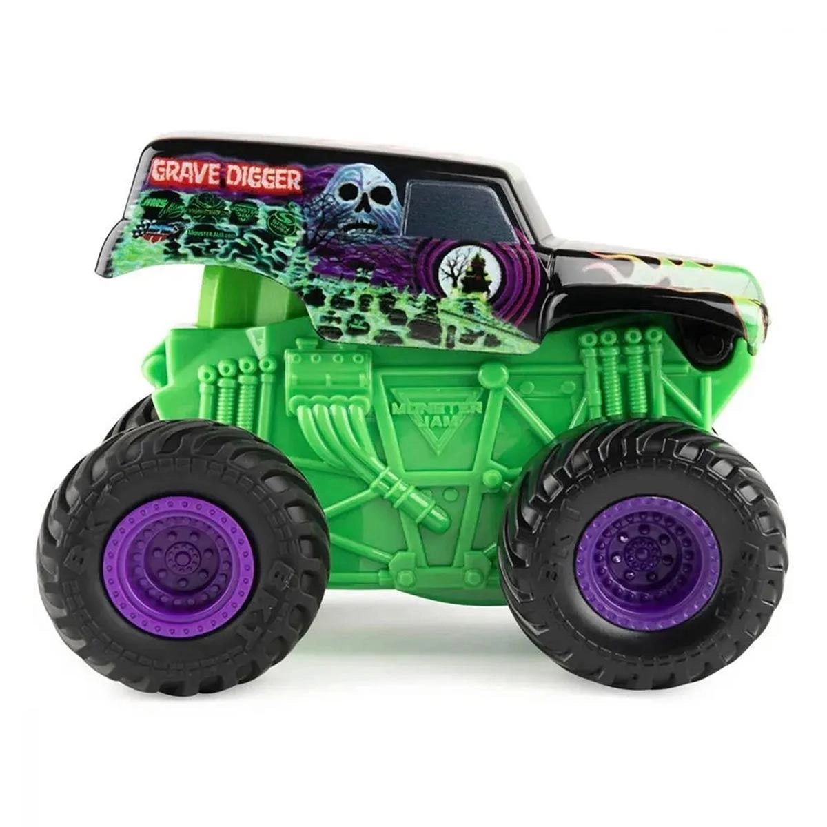 Carrinho Grave Digger Calota Verde Click & Flip- Monster Jam