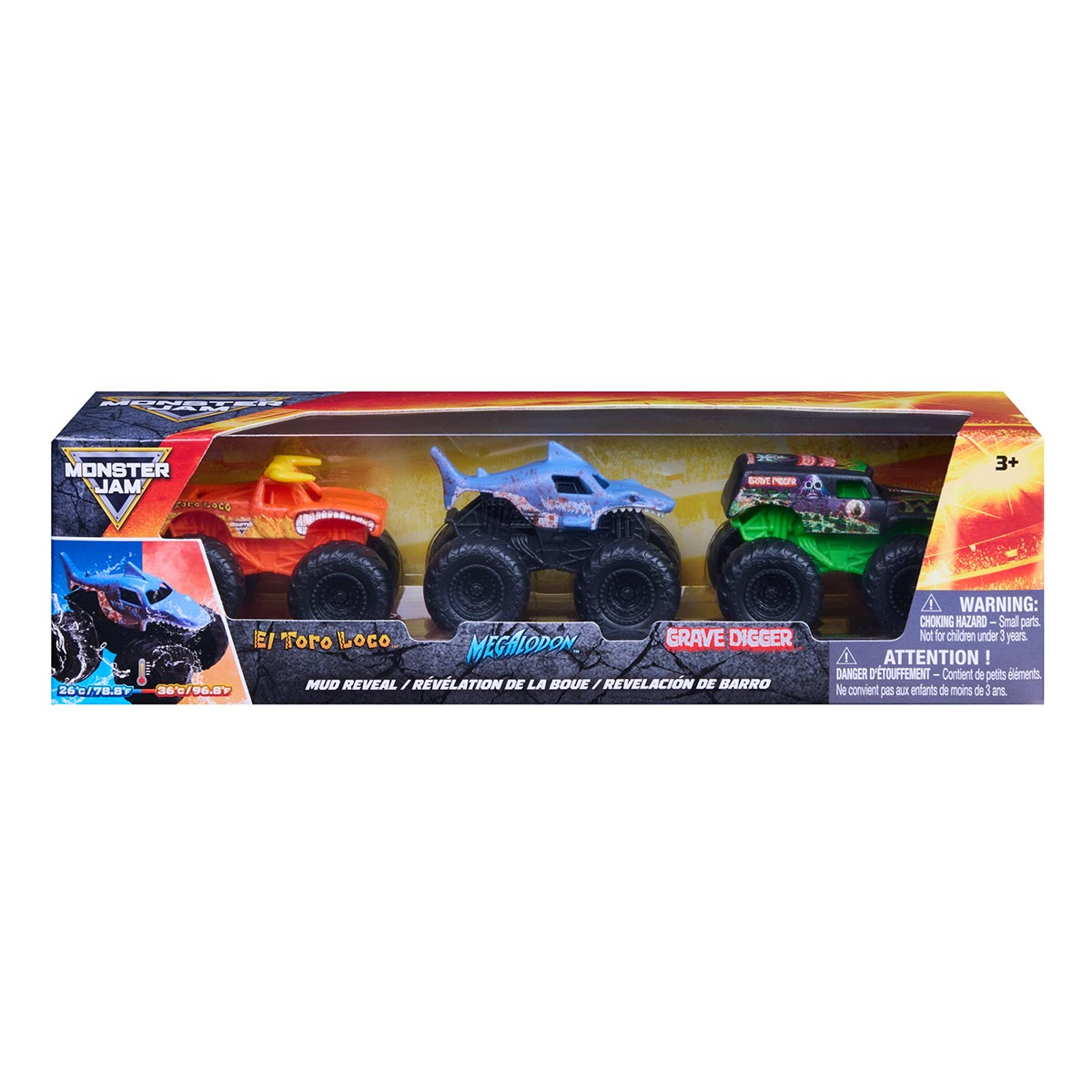 3 Mini Carrinhos Escala 1:72 Mud Reveal - Monster Jam