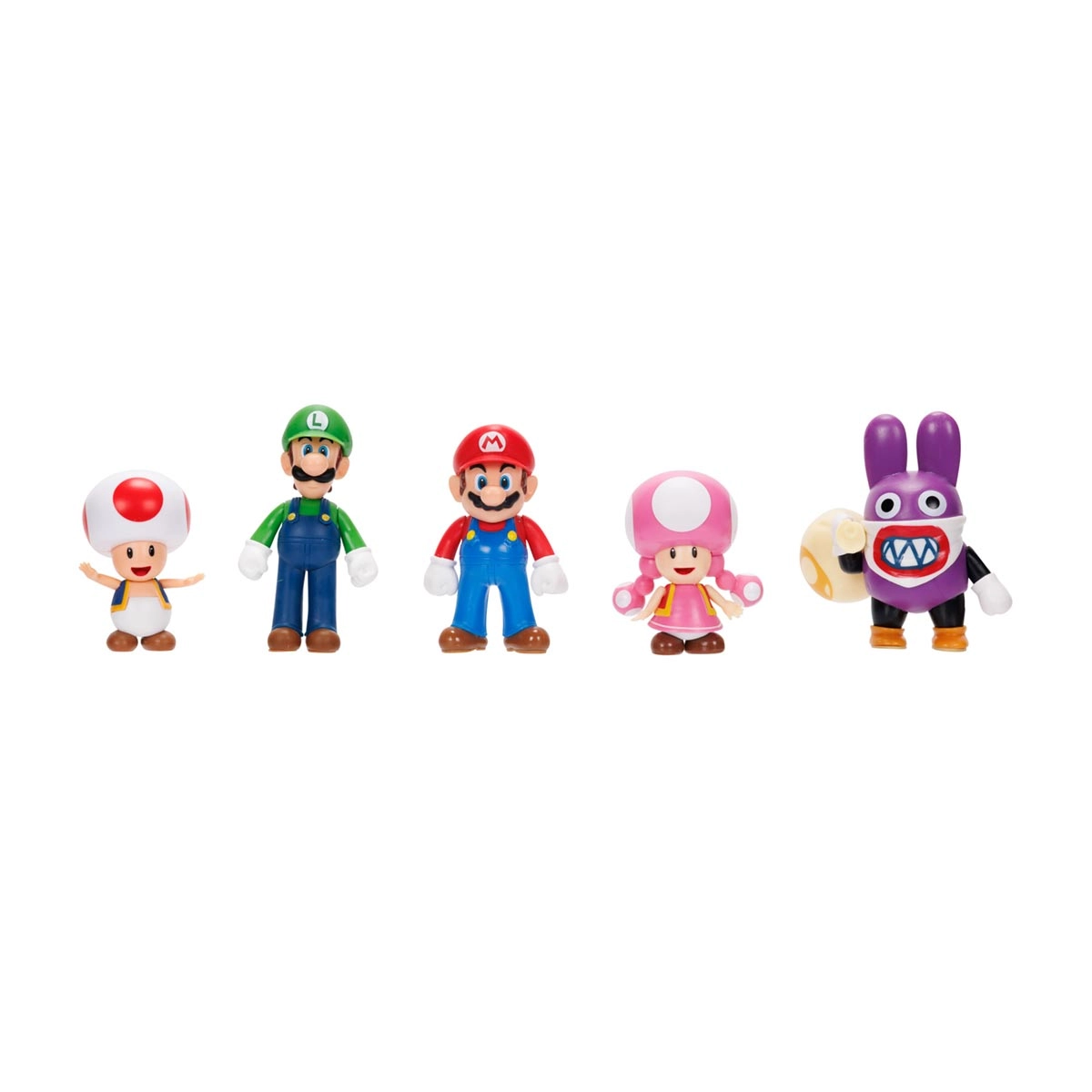 5 Bonecos Toad, Luigi, Mario, Toadette, Nabbit - Super Mario