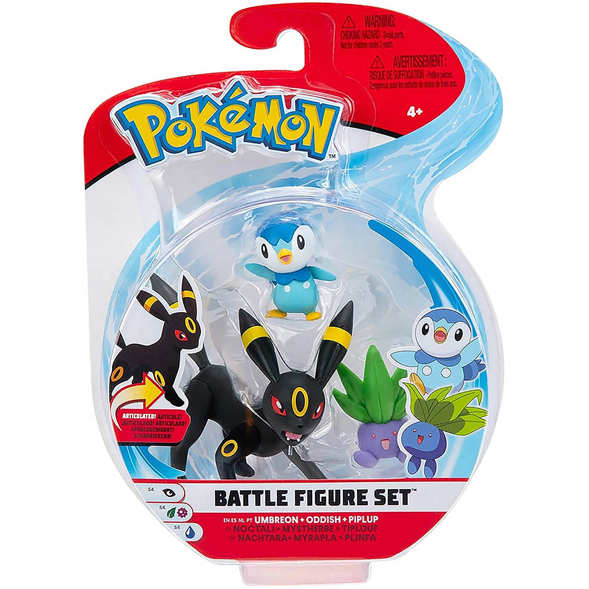 Pokémon - 3 Figuras De Ação - Umbreon + Oddish + Piplup