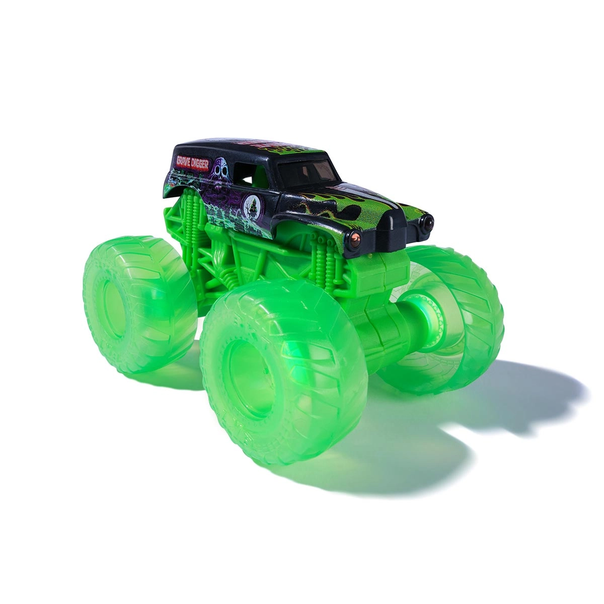 Monster Jam Carrinho Grave Digger 1:43 C/ Rodas Neon E Luz