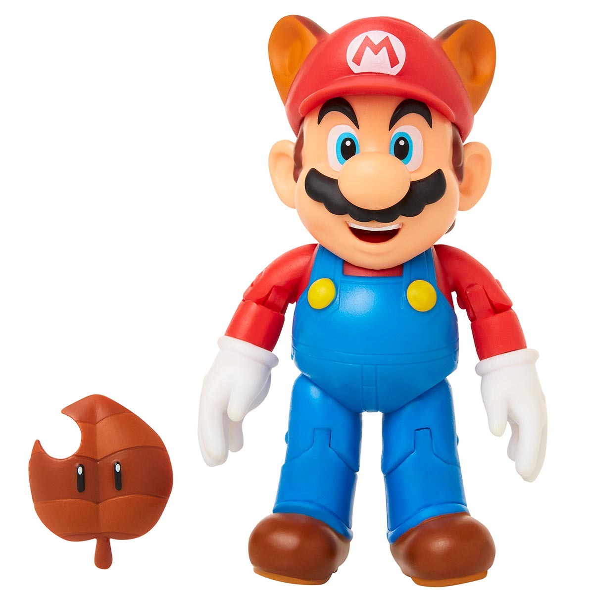 Boneco Mario Guaxinim de 9cm com Super Folha - Super Mario