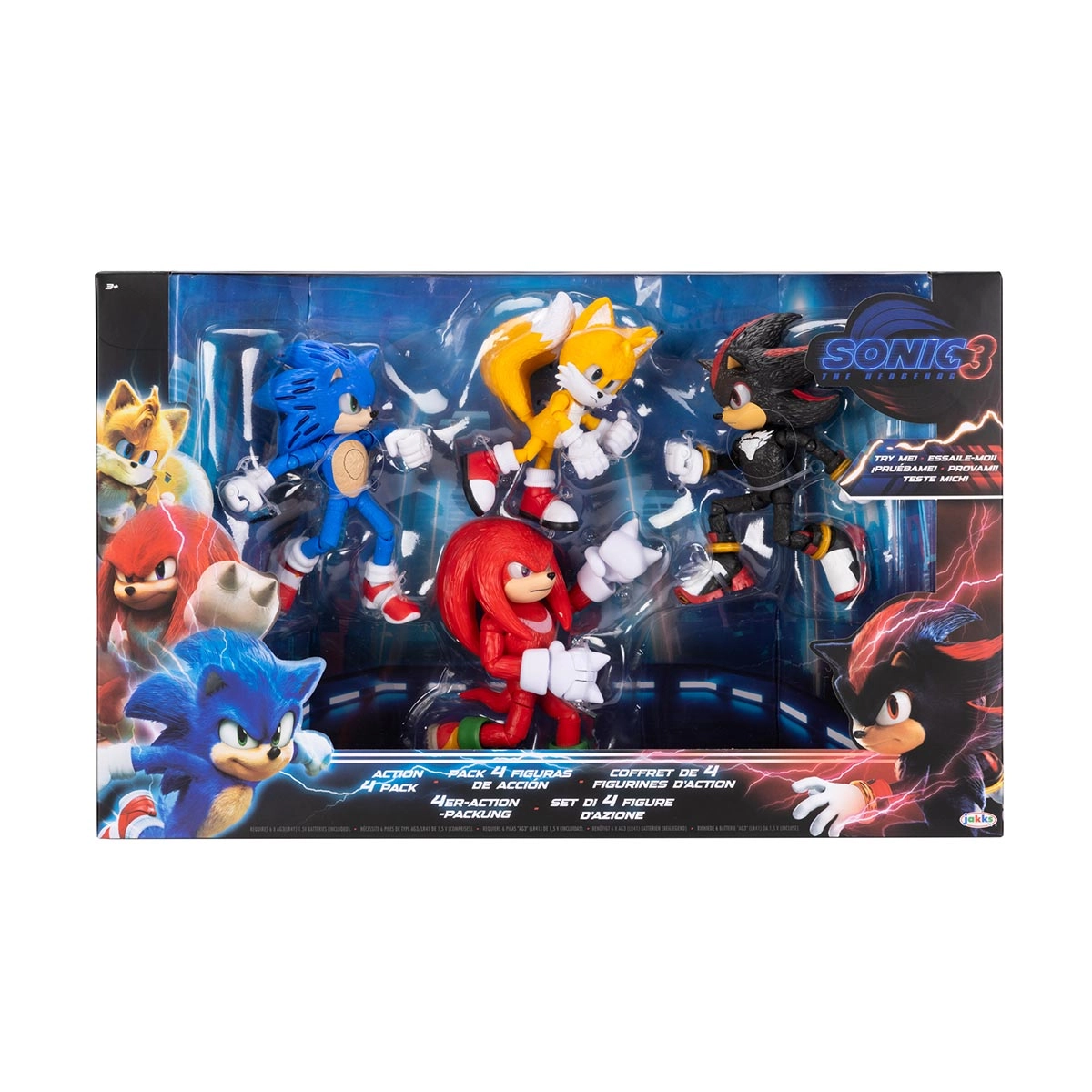 4 Bonecos Sonic, Tails, Shadow e Knuckles - Sonic 3 Filme