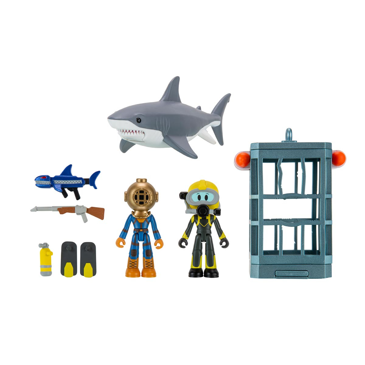 2 Bonecos Com Acessórios Shark Cage - Devseries