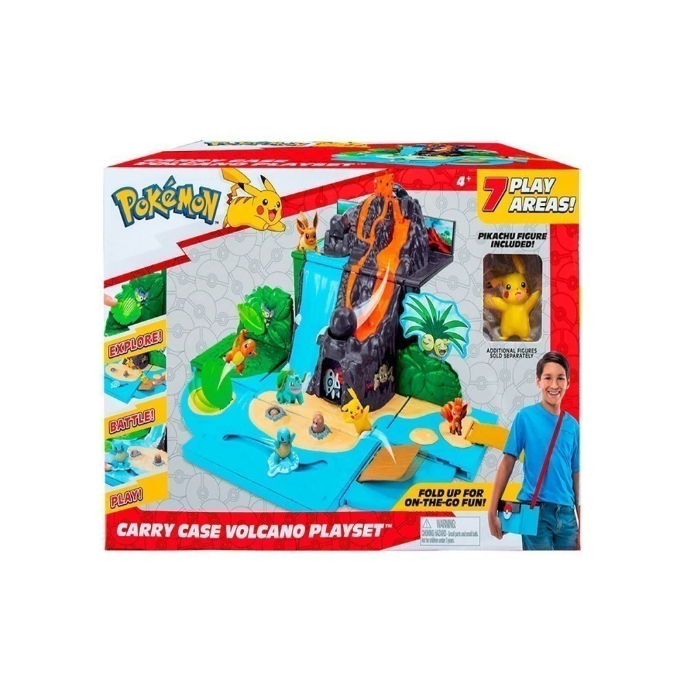 Batalha Pokemon Boneco Pikachu - Playset Vulcao Transporte