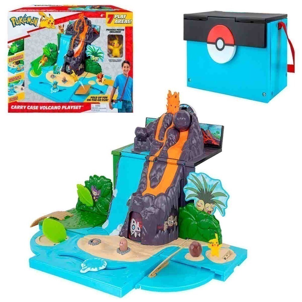 Batalha Pokemon Boneco Pikachu - Playset Vulcao Transporte