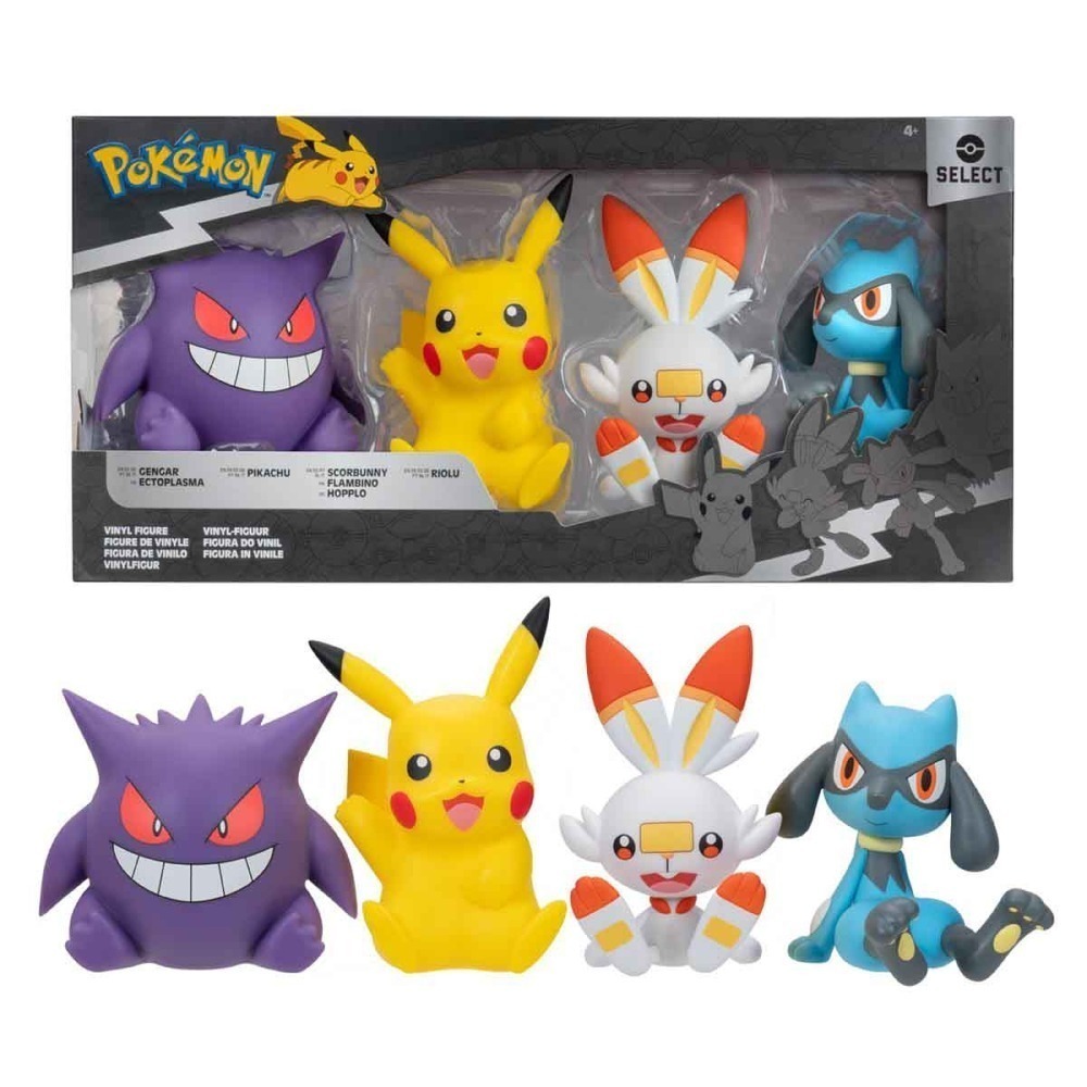 Bonecos Pikachu, Gengar, Scorbunny E Riolu - Pokemon