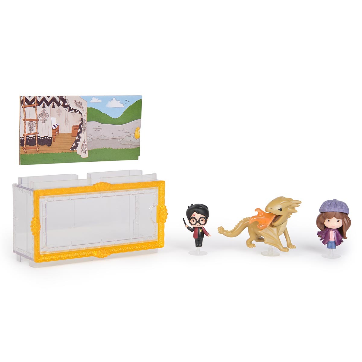 Bonecos Harry, Hermione e Rabo-Corneo Hungaro - Harry Potter