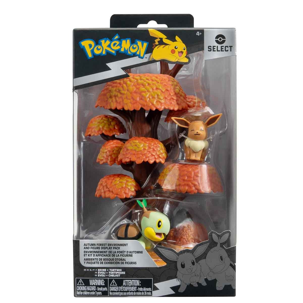 Floresta Outonal 15Cm Com Boneco Eevee E Turtwig - Pokémon