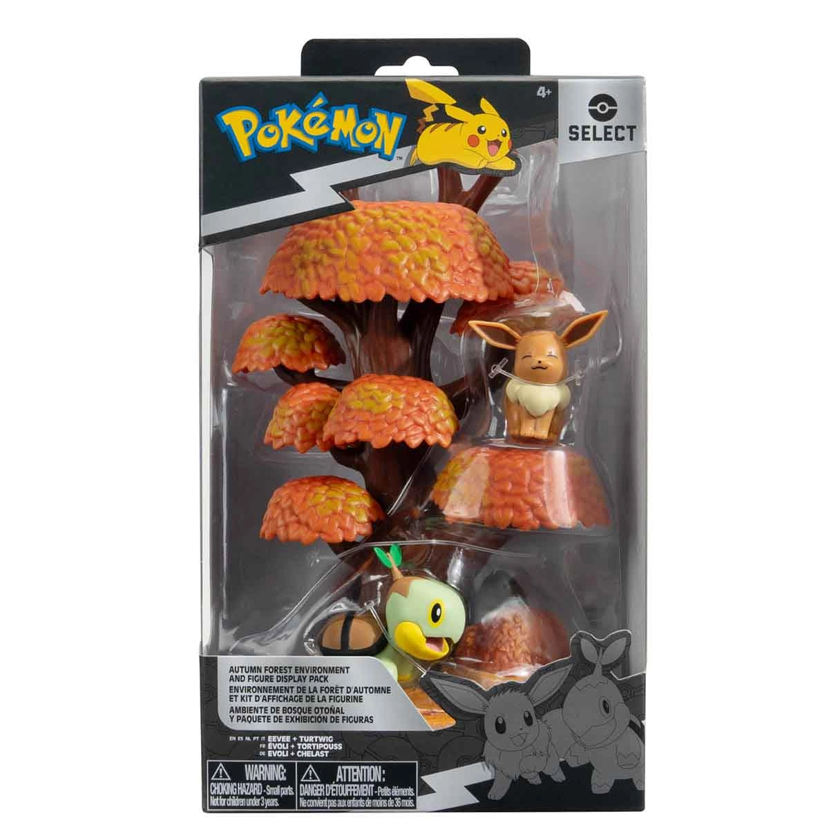 Floresta Outonal 15Cm Com Boneco Eevee E Turtwig - Pokémon
