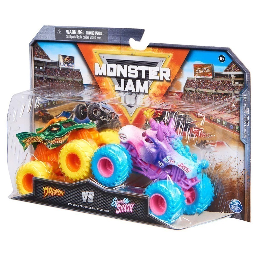 Monster Jam 1:64 - 2 Carrinhos - Dragon E Sparkle Smash