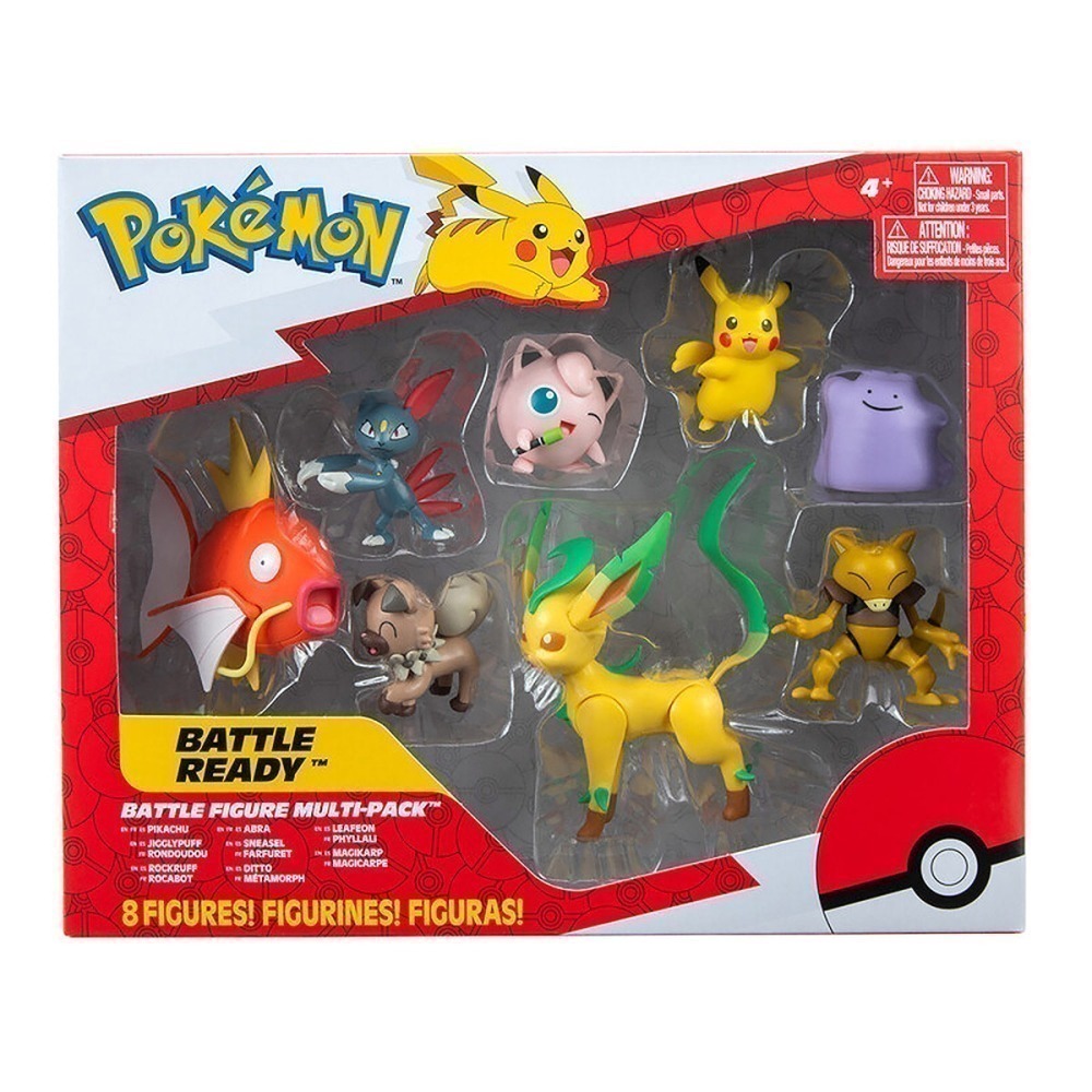 Pokemon - Kit 8 Figuras De Batalha - Pikachu, Abra, Leafeon