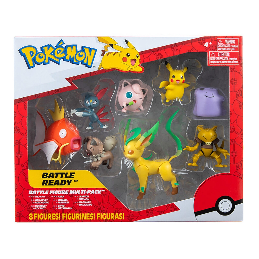 Pokemon - Kit 8 Figuras De Batalha - Pikachu, Abra, Leafeon