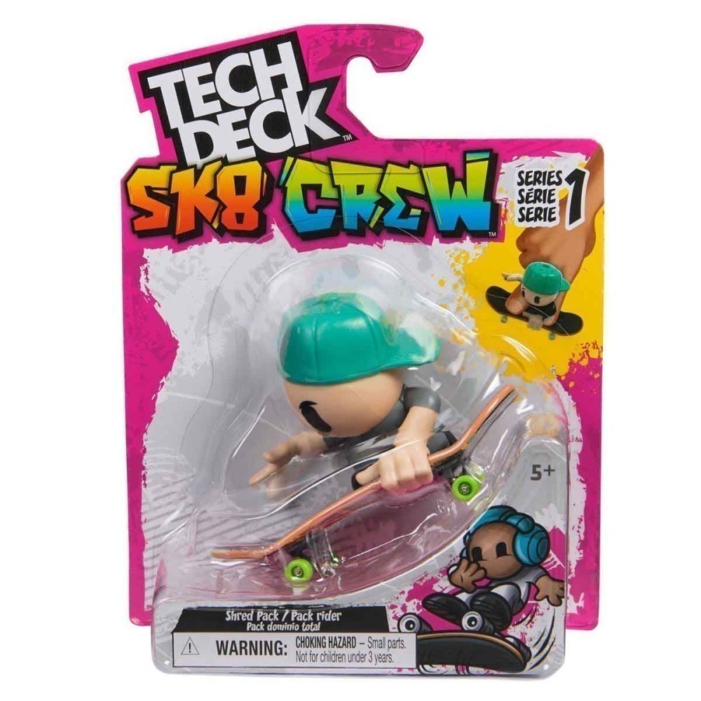 Skate De Dedo E Boneco Sk8 Crew (Boné Verde) 96Mm -Tech Deck